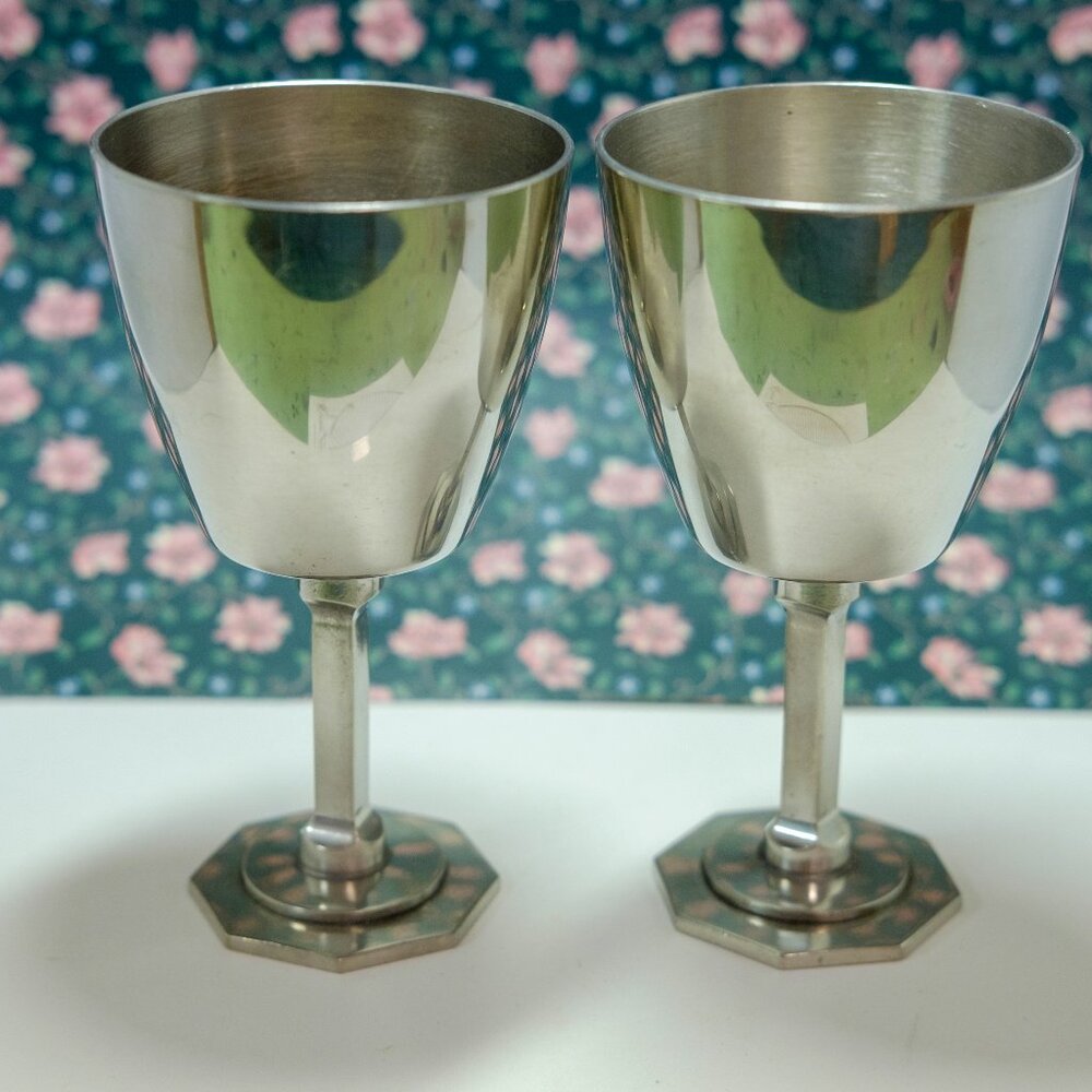 Vintage 1990s Pair of Aitkens Pewter 7oz. Goblets - Made in Canada